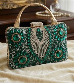 Emerald Green Crystal Clutch Sparkly Rhinestone