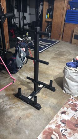 CAP Olympic Bumper Plate Tree Rack with Barbell Holders, Heavy-Duty Weight