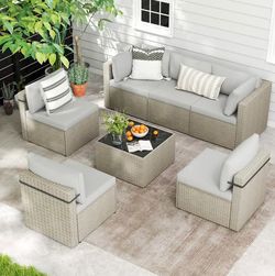 New light gray patio sectional sofa couch outdoor furniture set