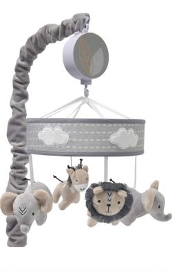 Lambs & Ivy Jungle Safari Musical Baby Crib Mobile - Gray, Beige, White, Animals