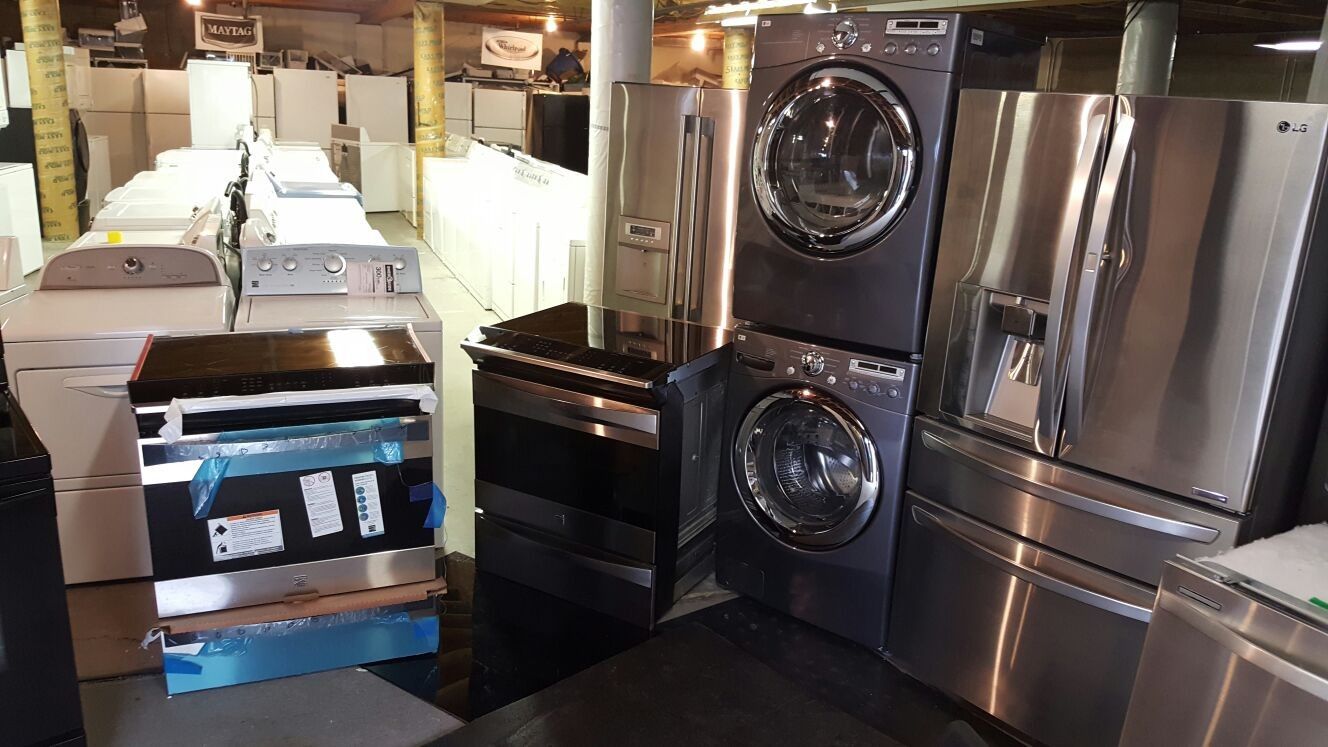 Blow Out Sale Warehouse Full Of Nice Like Brand New Washer Dryer Fridge Stove Oven Stackable Free Warranty Free Financing Available 90day TO Pay