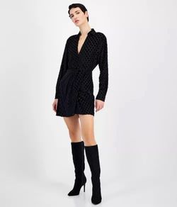 HUGO Women's Tonal Dots Surplice Faux-Wrap Mini Dress Size 10