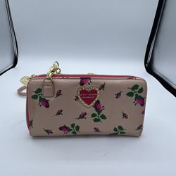 Betsy Johnson rose gold woman's bag Wallet Side Purse Floral Gold Strap Barbie.   Betsy Johnson rose gold woman's bag rose pedals print on them can fi