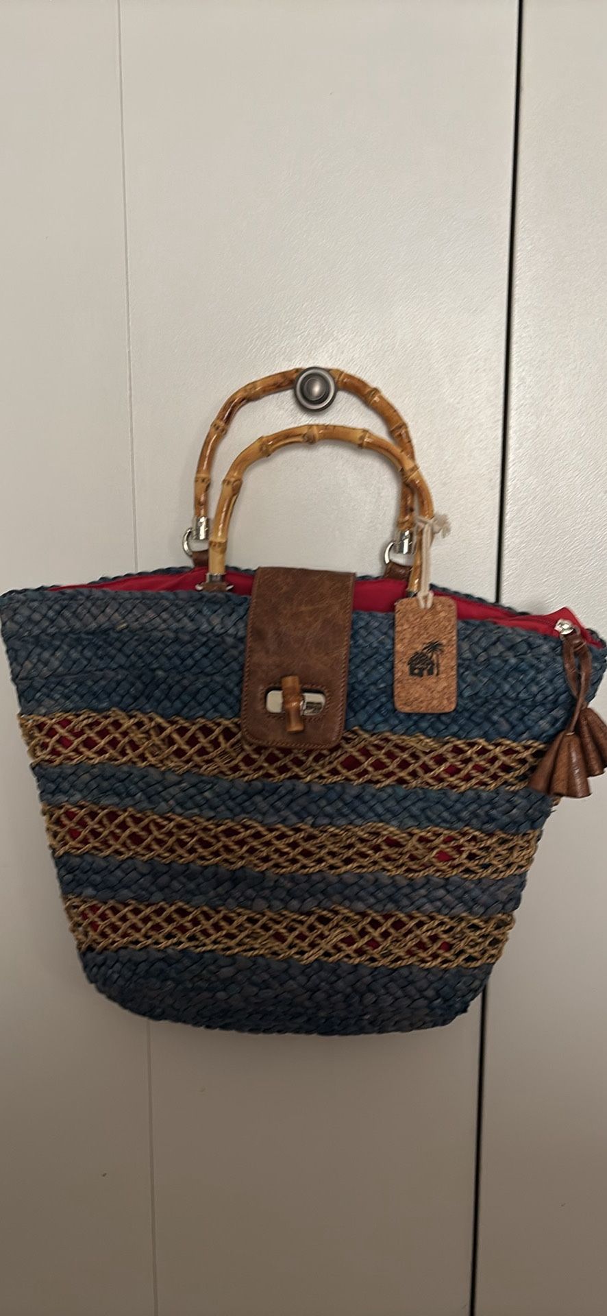 Caribbean Joe Island Supply Co tote beach bag knitting bag book bag Straw Exterior Lined
