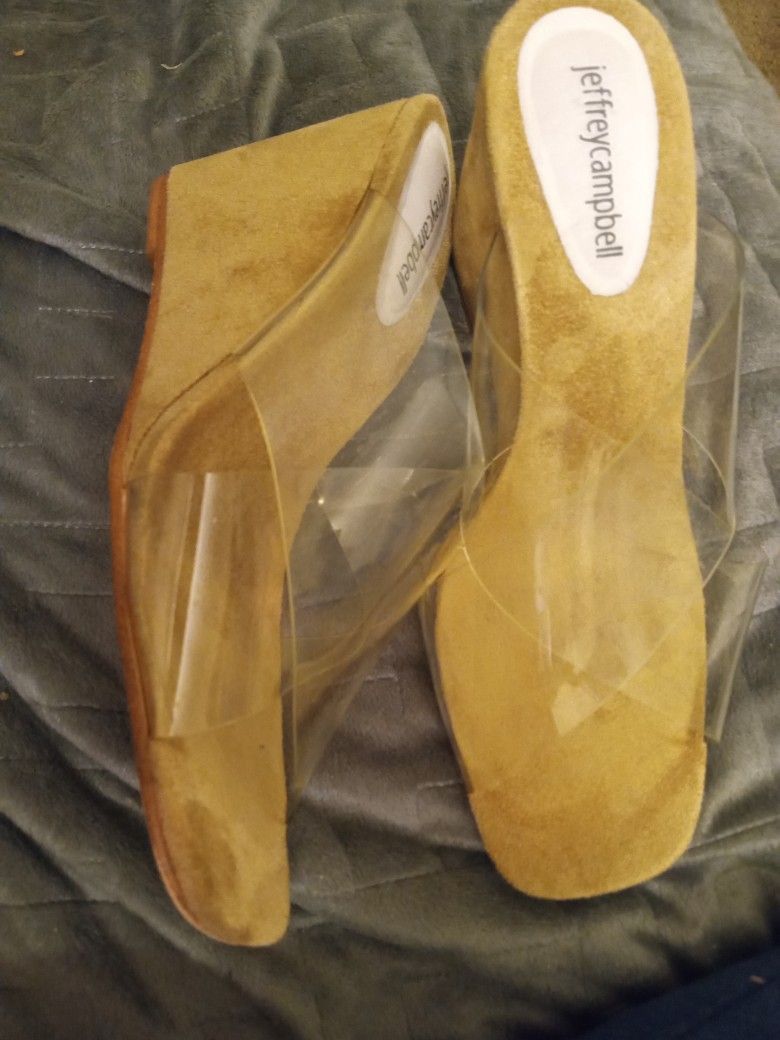 Jeffrey Campbell Clear Criss Cross Wedge Shoes. Size 9.