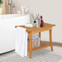 Kinbor Bamboo Shower Bench Bath Spa Seat with Storage Shelf Organizer