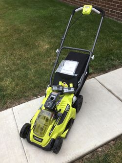 Ryobi P1111 Push Lawn Mower 16in Cordless 18V Lithium Ion 4.0 Ah Battery Charger for Sale in Arlington Heights IL OfferUp