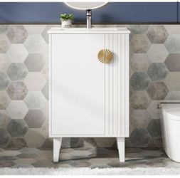 Newly assembled  20.3 in. Single Sink Freestanding White Bath Vanity with White Ceramic Top