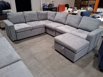 Light Gray Sectional Sofa with Pullout Bed &Ottoman