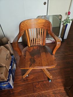 Vintage wooden swivel Bankers desk chair