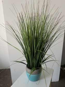 Small Faux Plant with Blue Pot