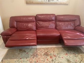 Red Leather 3-Seat Reclining Sofa