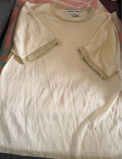 Cathy Daniels Cream Knit Top with Gold Trim