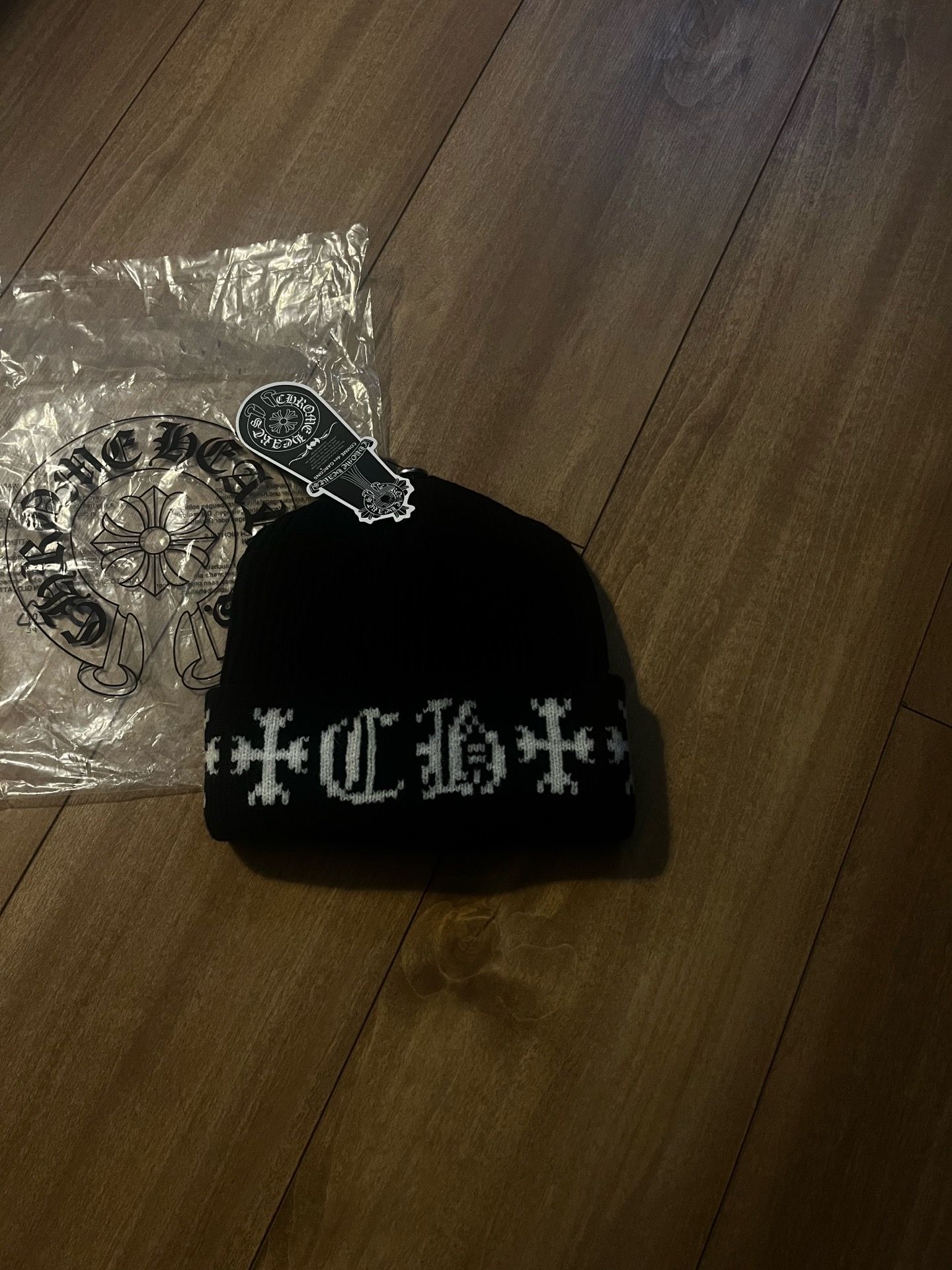 Black Chrome Heart Cross Beanie