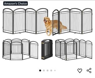 New Sealed Full Metal Free Standing Dog Gate with Door for Indoor Outdoor,192'' Extra Wide 32'' Tall Dog Gates for Doorways,Large Openings,Decks,Frees