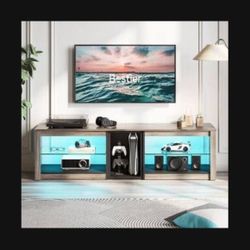 63 in. Wash Grey TV Stand Fits TVs up to 70 in. LED Entertainment Center with Adjustable Glass Shelves