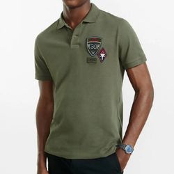 Express Military Patch Embellished Pique Polo Shirt RETAIL $79
