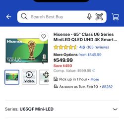 Hisense 65” class u6 miniLED smart tv