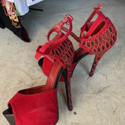 Vibrant Red Stiletto Heels with Lace-Up Detail