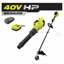 40V HP Brushless 600 CFM 155 MPH Cordless Leaf Blower and Carbon Fiber String Trimmer with 4.0 Ah Battery and Charger