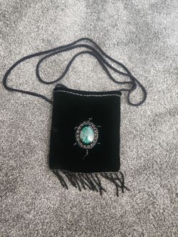 Small black velvet purse with stone and beads