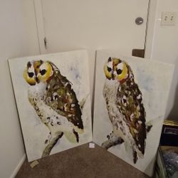 2 Hand Painted Owl Paintings From Ivan Smith (Retail $130 Each)