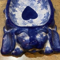  Vintage WCL Blue White Porcelain Dog Feeding Bowl Heavy U