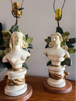 Set of Vintage Bust Chalkware Table Lamps