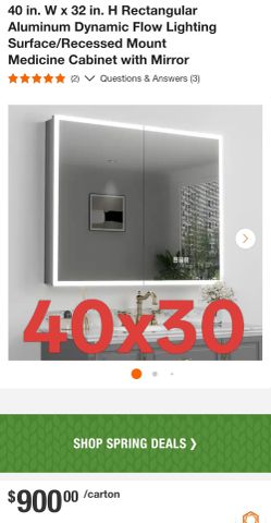 40 in. W x 32 in. H Rectangular Aluminum Dynamic Flow Lighting Surface/Recessed Mount Medicine Cabinet with Mirror