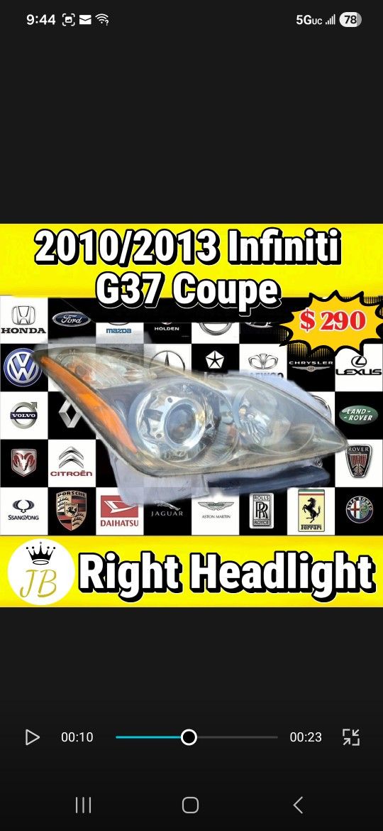 2011/2014 Infiniti g37 Coupe Right Headlight 