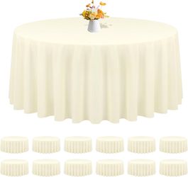 12 Pack Round Tablecloths - 90 Inch, Beige Polyester Table Cover for Round Table, Stain and Wrinkle Resistant Washable Fabric Tablecloth, Polyester Ta