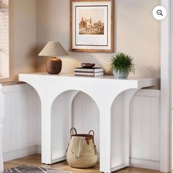 Ry0108-47" Modern Hallway Console Table, Arch Base, Wood Entryway Table, White