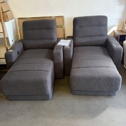 2pcs,75” L, Electric Lounge Chair with Adjustable Backrest, Wireless Charging and Cup Holder, Armchair for Living Room Bedroom Apartment, Dark Gray