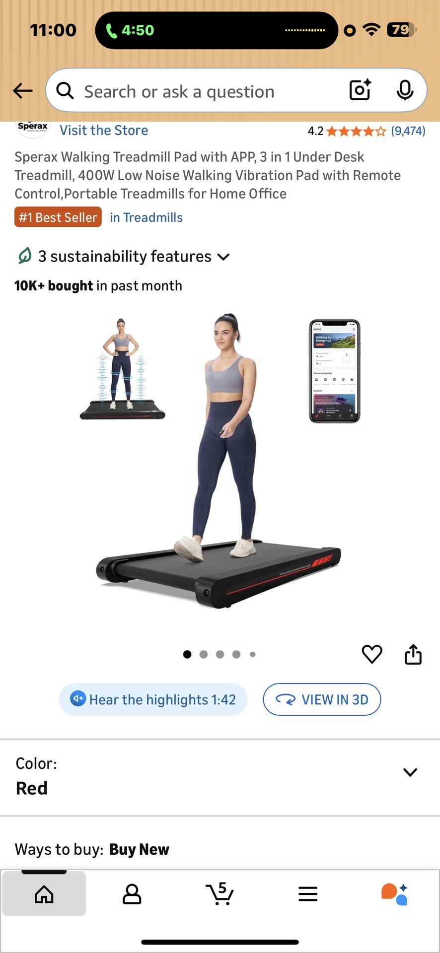 Sperax Walking Treadmill Pad with APP, 3 in 1 Under Desk Treadmill