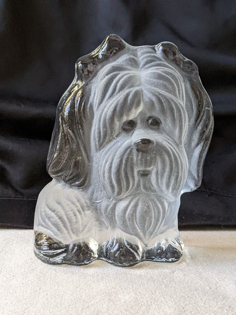 Viking Satin Frosted Glass Yorkie Dog Puppy Figurine Paperweight