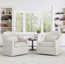 2X Cream White color swivel fabric accent chairs
