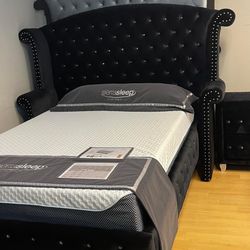 Velvet Bedroom Set Queen or King Bed Dresser Nightstand Mirror Chest Options  Barzini