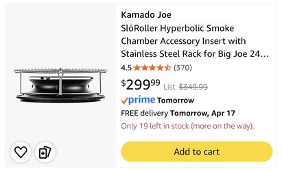 Kamado Joe SlōRoller Big Joe 24-inch Hyperbolic Smoke Chamber Accessory Insert Charcoal Grill & Smokers, Model BJ-HYPER