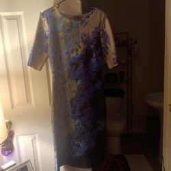 Purple Lavender Light Blue Navy Blue Dress. Beautiful Silver Hardware Zips Up The Back Sleeves To The Elbows. 