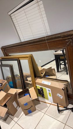 Large Ornate Wood Framed Wall Mirror with 3 other smaller mirrors
