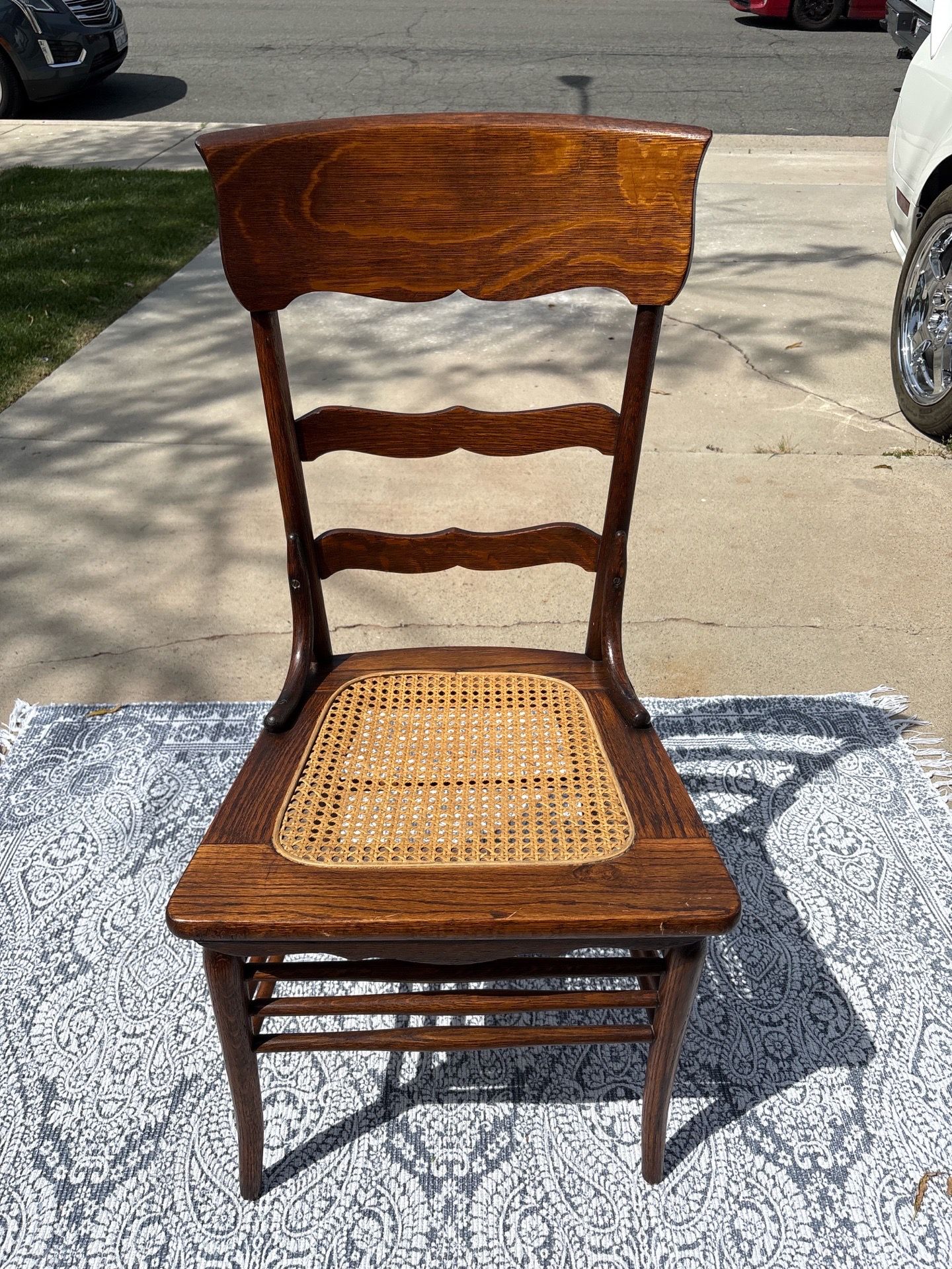 Vintage Cane Seat Wood Dining Chair French Country Farmhouse Accent