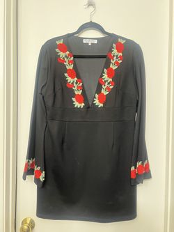 Black Dress with Red Floral Embroidery