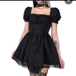 IKADEX Women Gothic Dress Vintage Lace Grunge Punk Goth Dresses Casual