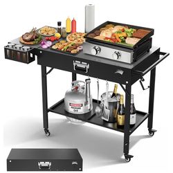 Outdoor Pizza Oven Table for Blackstone Griddle, Grill Cart Pizza Oven Stand, Foldable Cart Table with Wheels for Ninja, Cuisinart, Gozney, Solo Stove
