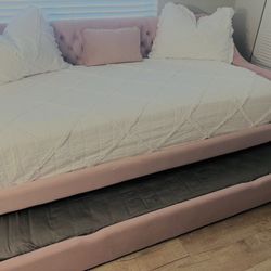 Velvet Pink Twin Bed With Mattress