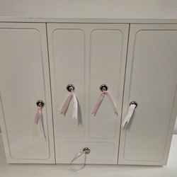 Large Wooden 18" Doll Wardrobe / Armoire with Mirror & Hangers