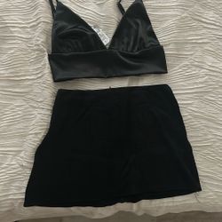 Black Slick Top Black Skirt 
