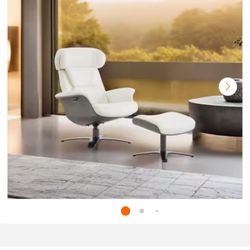 Theo Genuine Leather Recliner Swivel Chair with Ottoman and Adjustable Headrest for Living Room in White