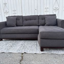 Grey Reversible Chaise Sectional Couch Sofa L Shape Wood Trimming