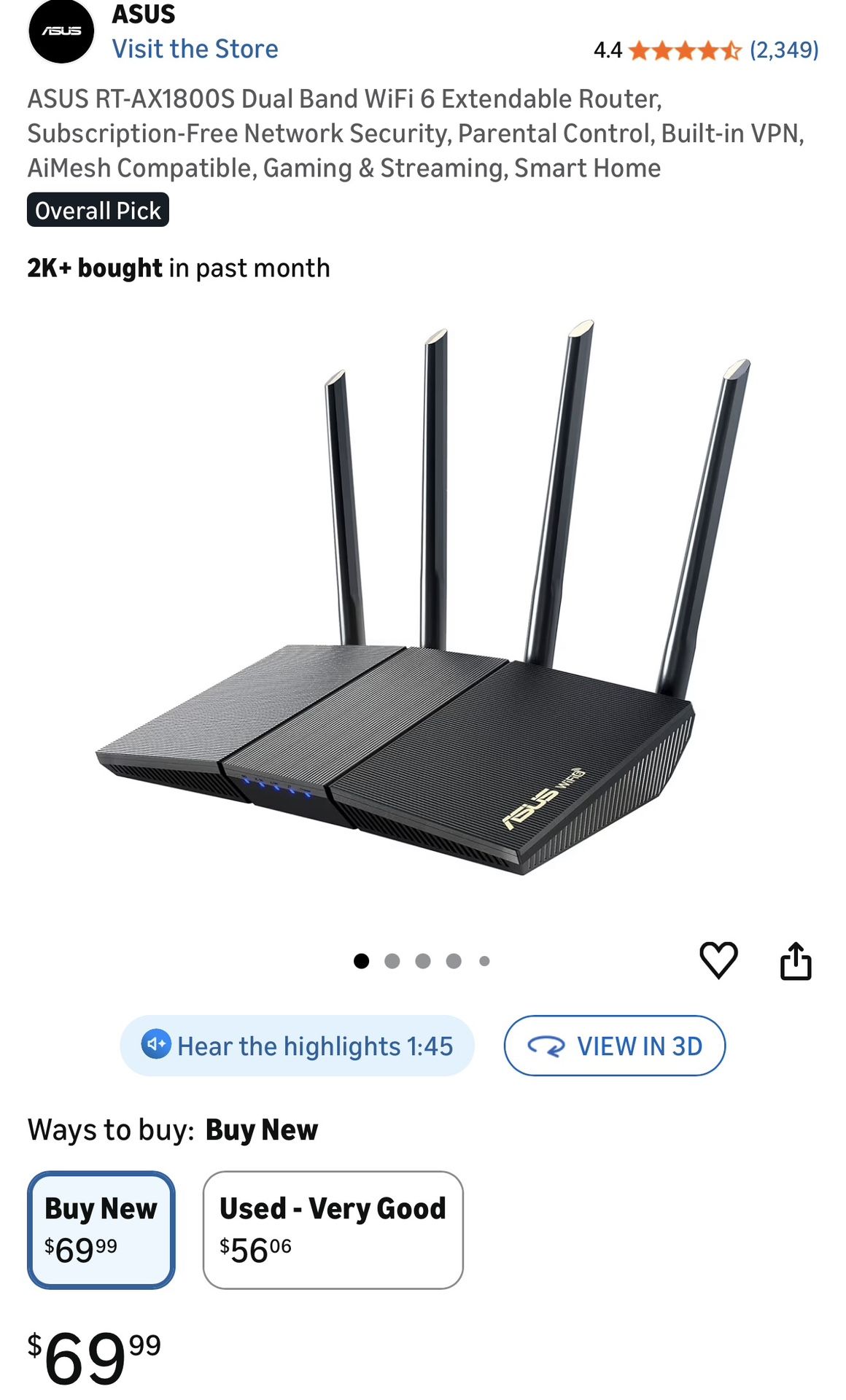 ASUS RT-AX1800S Dual Band WiFi 6 Extendable Router